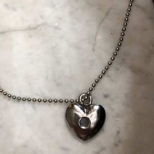 Heart necklace silver with a hole in the heart, long necklace